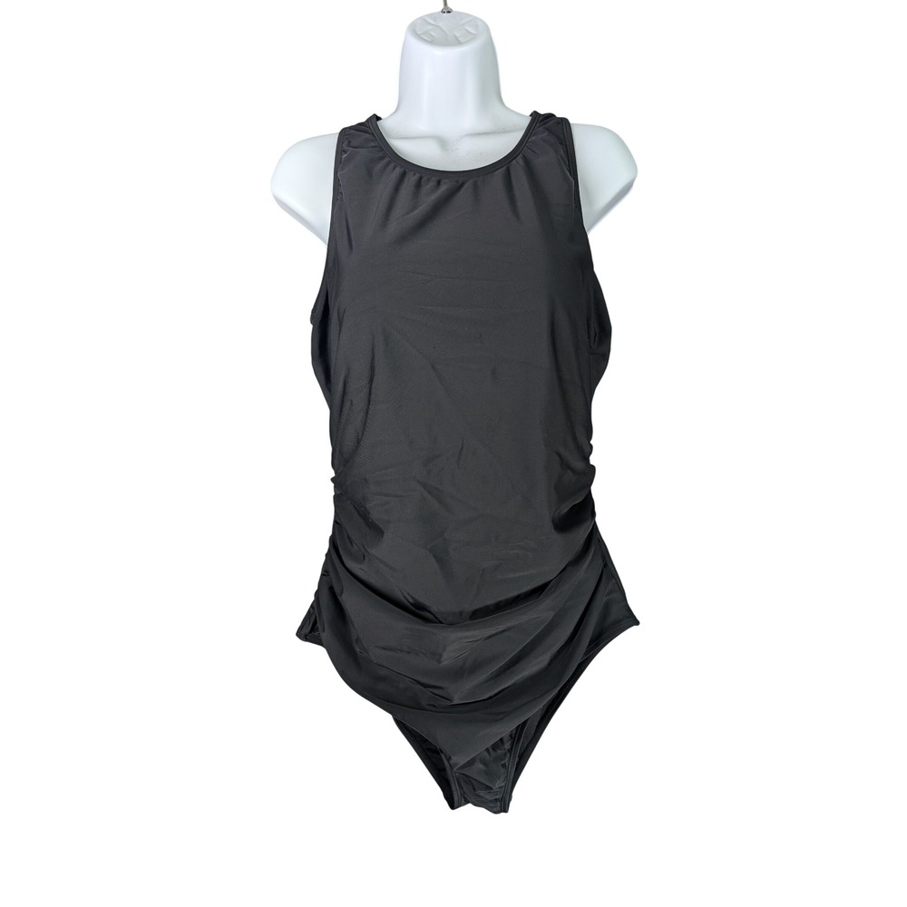 Cupshe One Piece Swimsuit Women XLT Black Long Torso Ruched Tummy Control